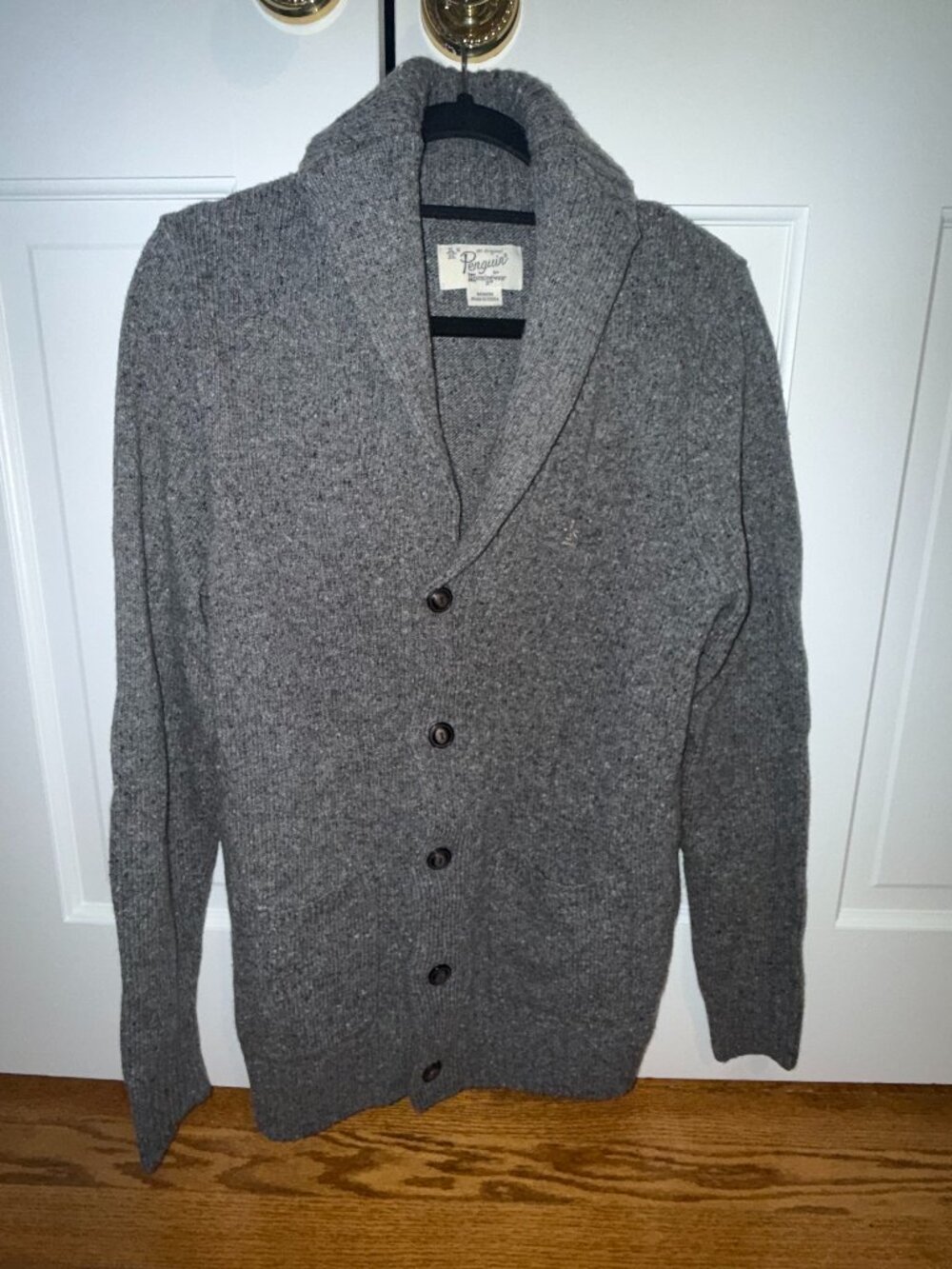 Original Penguin Munsingwear Men's Lambswool Shawl Collar Cardigan Gray M